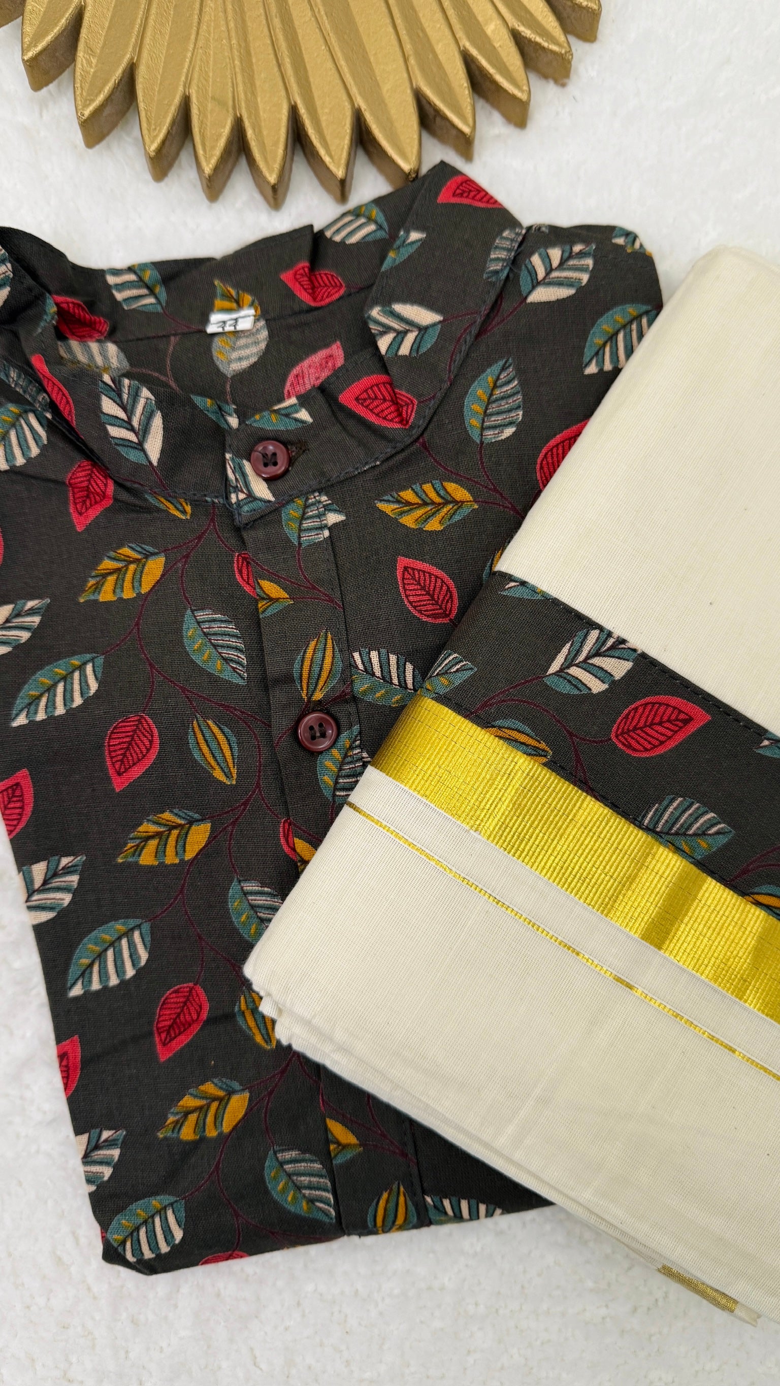 Leaf Print Kurta and Mundu